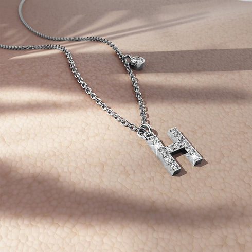 Solid 925 Sterling Silver Initial Crystal Personalised Alphabet Letter Necklace Silver
